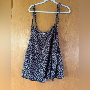 SHEIN Black Floral Buttoned Tank Top